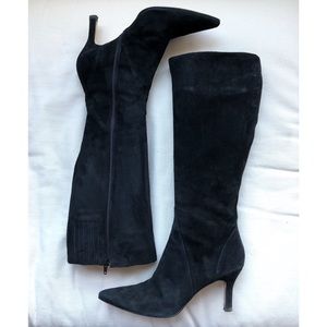 Vaneli Tall Sude Black Heeled Zip Up Boot